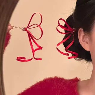 Anti-Gravity โบราณสีชมพู Bow Hairpin ใหม่จีน Hairpin ผมม้วน Hanfu อุปกรณ์เสริมผม
