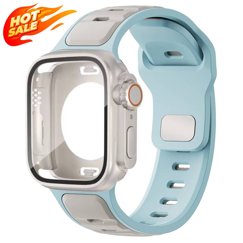 สายซิลิโคนแบบสปอร์ต + เปลี่ยนเคส Ultra สําหรับ Apple Watch Series 11/10, 9, 8, 7, 6, SE, 46/44/45/42/40/41 มม.
