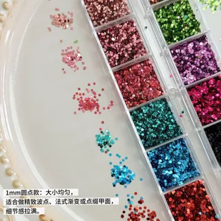 แต่งเล็บลายจุดเลื่อม 12 สีแต่งเล็บ 1 มม. ขนาดลายจุดผสมวัสดุสวมใส่อุปกรณ์ตกแต่งเล็บ