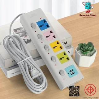🔥พร้อมส่ง🔥ปลั๊กไฟ 2 พอร์ต USB ยาว 3.5 ม. ปลั๊กต่อคุณภาพดี กำลังไฟ 10A 2300W 2 ง่าม 3ข้าว/5ข้าว/8ข้าว PW739