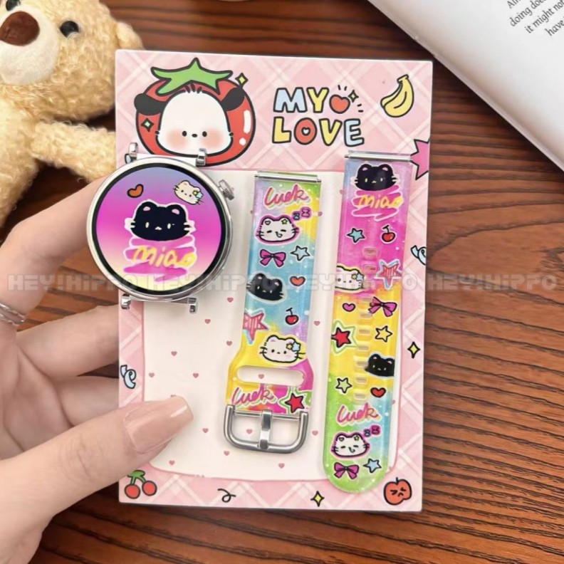 น่ารัก Graffiti ลูกแมวสําหรับ Amazfit Bip6 Bip5 หน่วย Balance 2 สายนาฬิกาสําหรับ GTS 4 3 2 2 4Mini Bip 3 S Pro GTR 4 3 Active Max active3 active2 20 มม.22 มม.สาย TPU