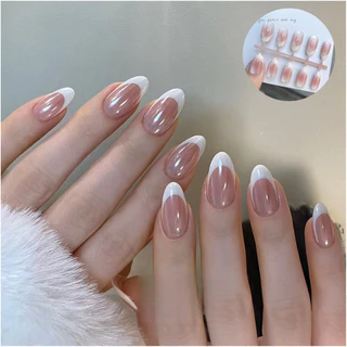 SOPHIAURA ฟรีกาวเล็บปลอมเล็บสั้นรูปร่างอัลมอนด์รูปไข่ Nude สีขาวสีชมพู Maroon Cat Eye