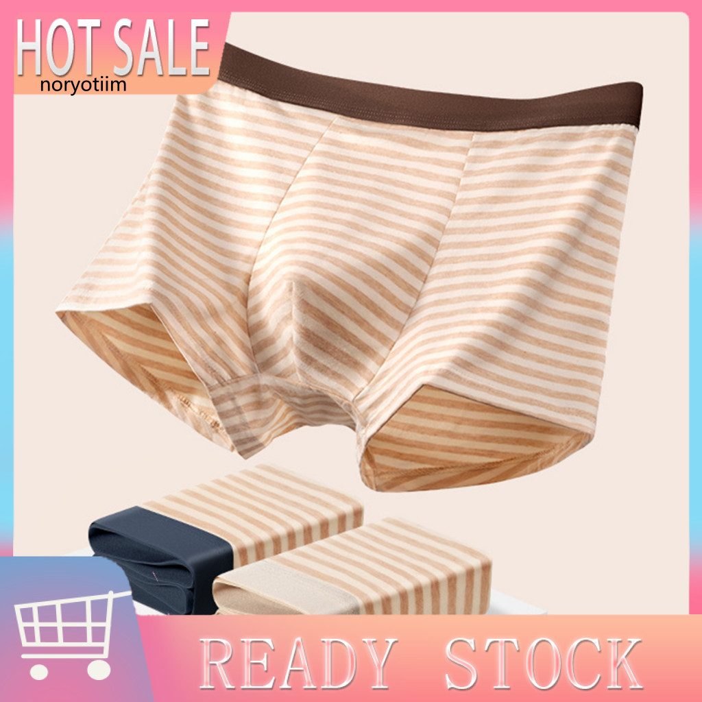 NOR Breathable Athletic Boxers Moisture-wicking Men Boxers Mens Mid-rise Striped Boxer Briefs สบาย U