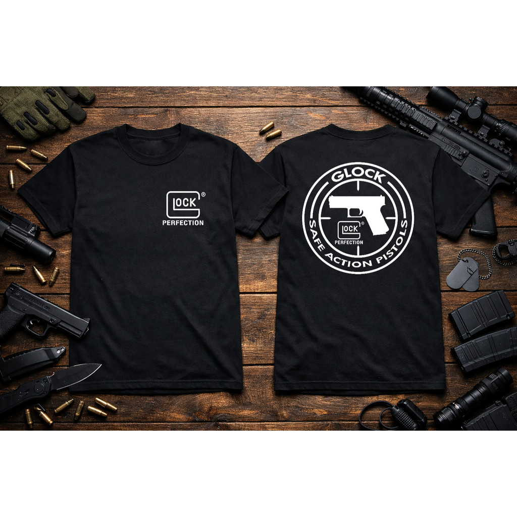 เสื้อยืดสกรีนลาย "Glock" สไตล์ทหาร ผ้าฝ้าย 100%, คอกลม, แขนสั้น ใส่ได้ทั้งชายและหญิง (ไซส์ S–5XL)