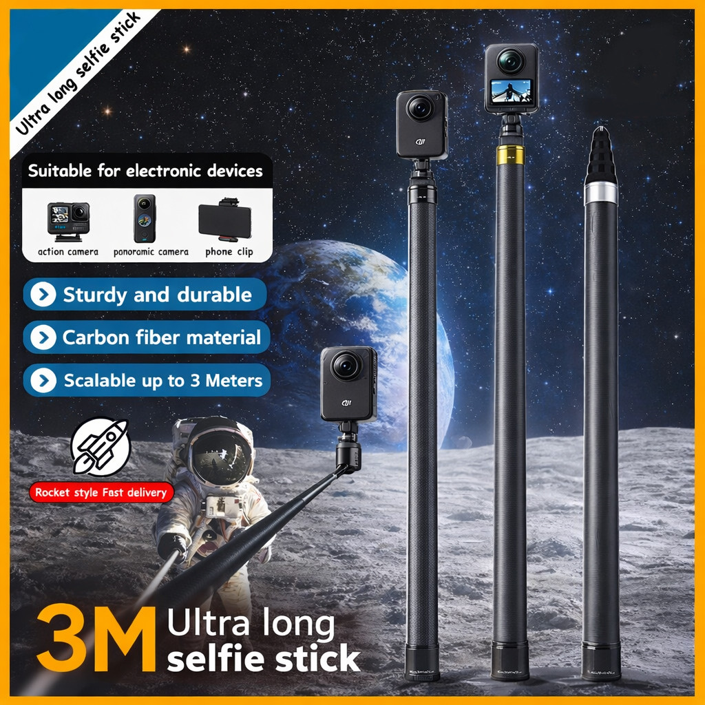 3M สําหรับ DJI OSMO 360/Action5 คาร์บอนไฟเบอร์ที่มองไม่เห็น Extended Edition Selfie Stick สําหรับ Insta360 X5/X4 GoPro