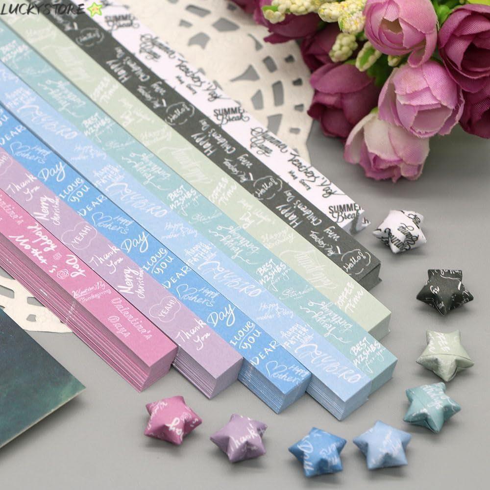 ลัคกี้สโตร์ กระดาษโอริกามิดาว540แผ่น,แถบกระดาษดาวด้านเดียวที่มีสีสัน,น่ารักที่ดีที่สุดปรารถนาศิลปะหัตถกรรมการ์ตูนพับดาวตกแต่งบ้าน