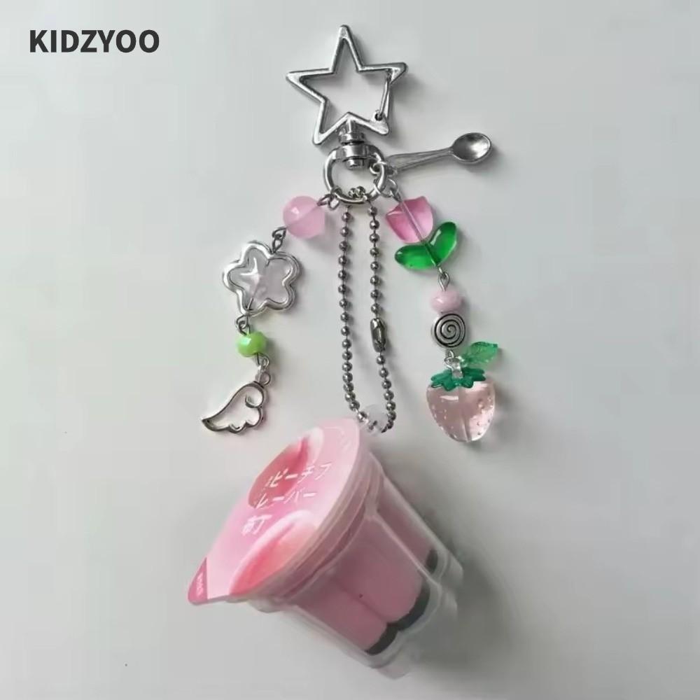 KIDZYOO ไข่ Flan Charm, สีชมพูสีเหลือง Retro ความงามญี่ปุ่นพุดดิ้งพวงกุญแจ, ลูกปัดที่มีสีสัน Punk Stars Moon Sun จี้ Boho พวงกุญแจผู้หญิงสาวของขวัญ
