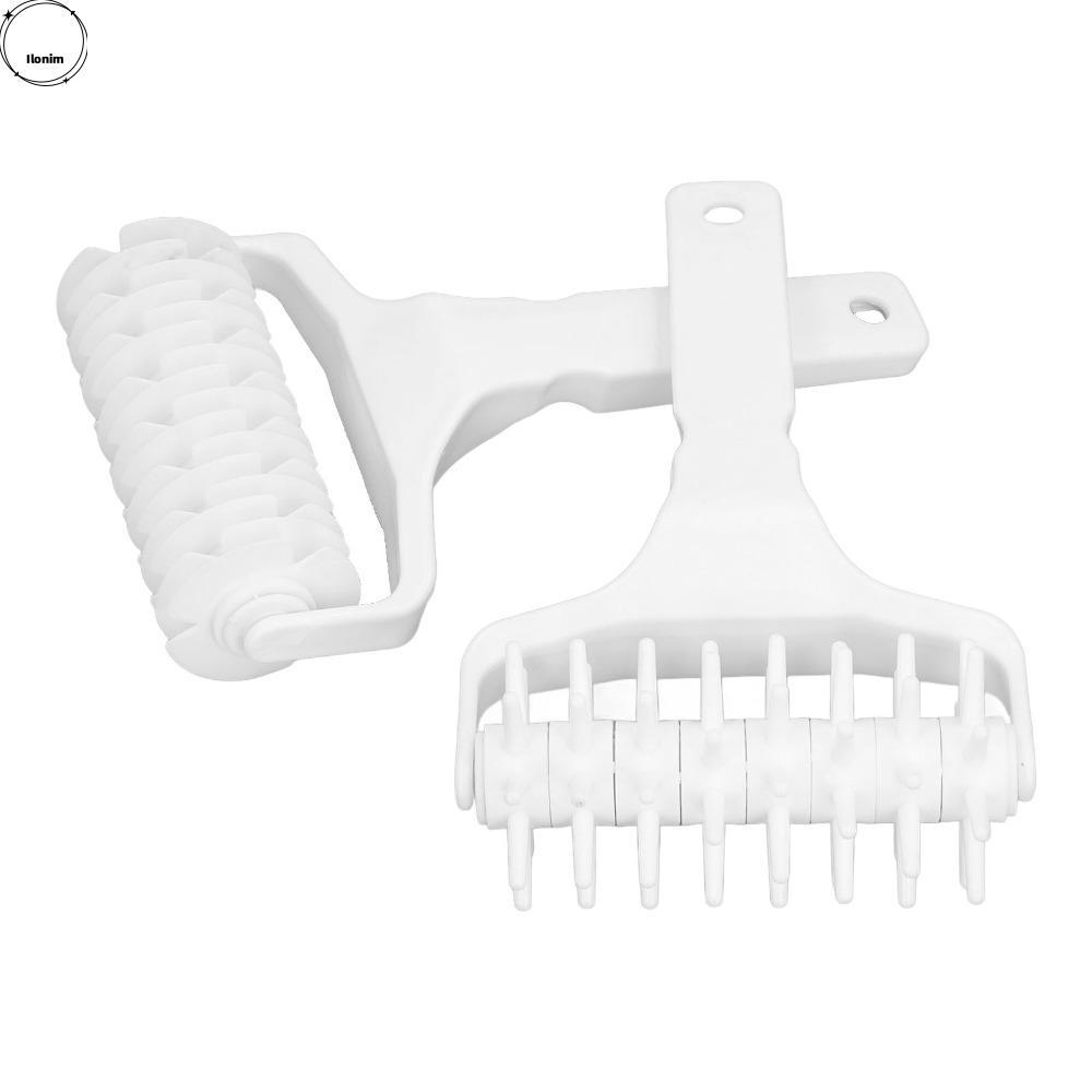 ILONIM 2pcs พิซซ่าแป้ง Roller Docker,พลาสติกยาวพิซซ่า Crust Roller Docker,สีขาวตาข่าย Roller Cutter 