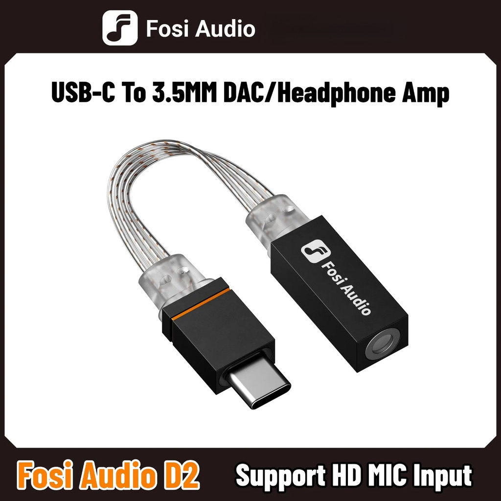Fosi Audio D2 USB DAC เครื่องขยายเสียงหูฟังอลูมิเนียม USB-C ถึง 3.5 มม.อะแดปเตอร์รองรับอินพุต MIC CX3193 ชิป