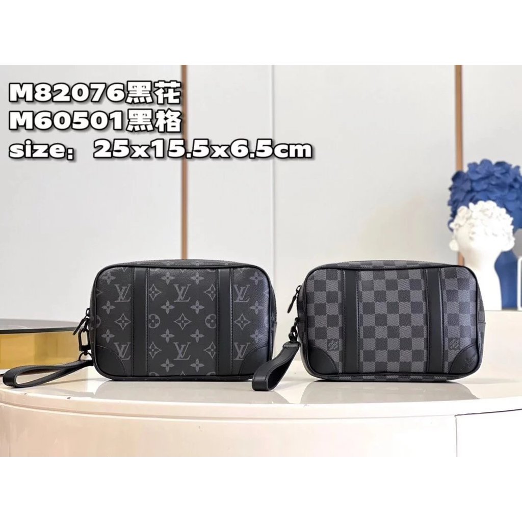 Louis Vuitton [M82076 Black Flower] Pochette Kasai Clutch Bag Spacious Zipper Opening Mens Large- Ca