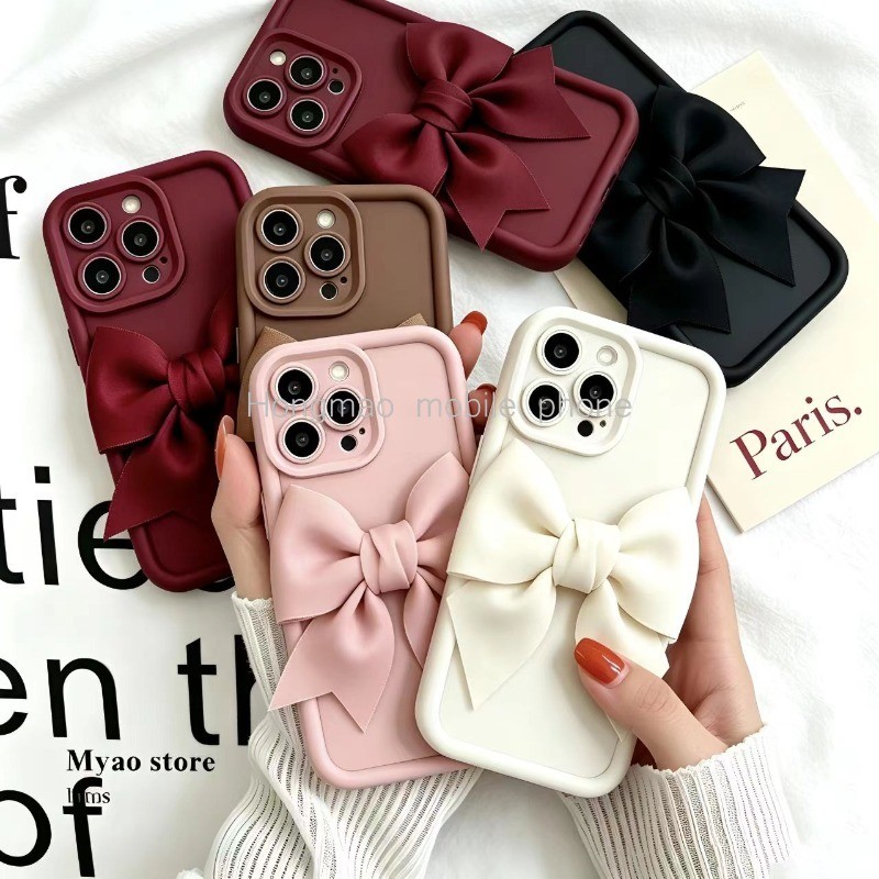 3Dสีขาวน่ารักโบว์เคสโทรศัพท์สําหรับRealme C85 C75 C71 C73 C67 C65 C63 C61 C53 C51 C55 C35 C33 C30 C2