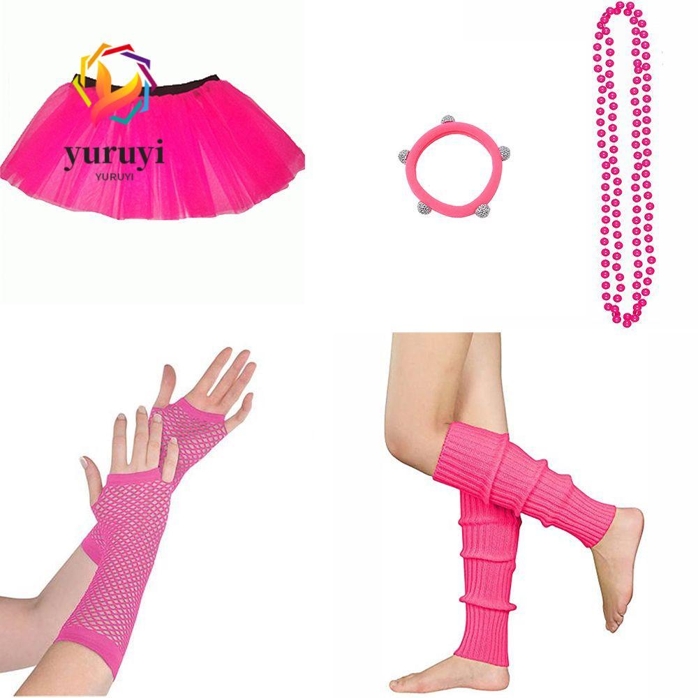 YURUYI Neon 80s ขาอุ่น Prom Party ถุงมือลูกปัด Hen Party