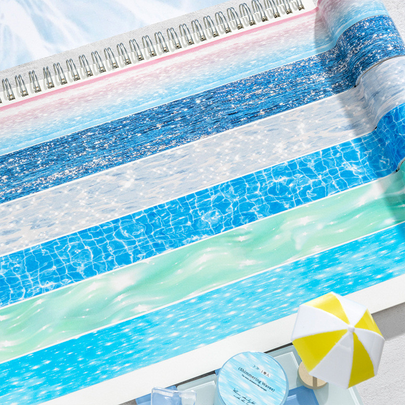 Washi Tape Sparkling Water Ripple ภูมิทัศน์คู่มือ diy ฉากฐานตกแต่งชายแดน Collage