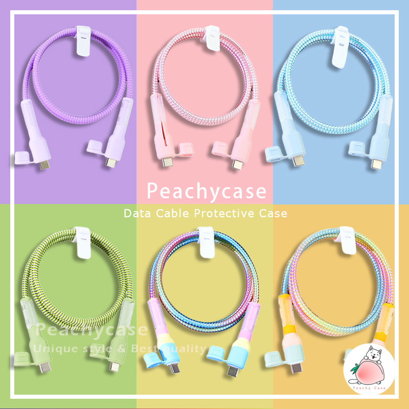 Simple Macaron Color Data Cable Protective Case for Android iPhone Double Type-C Universal Silicone Data Connector Protection Cover Set