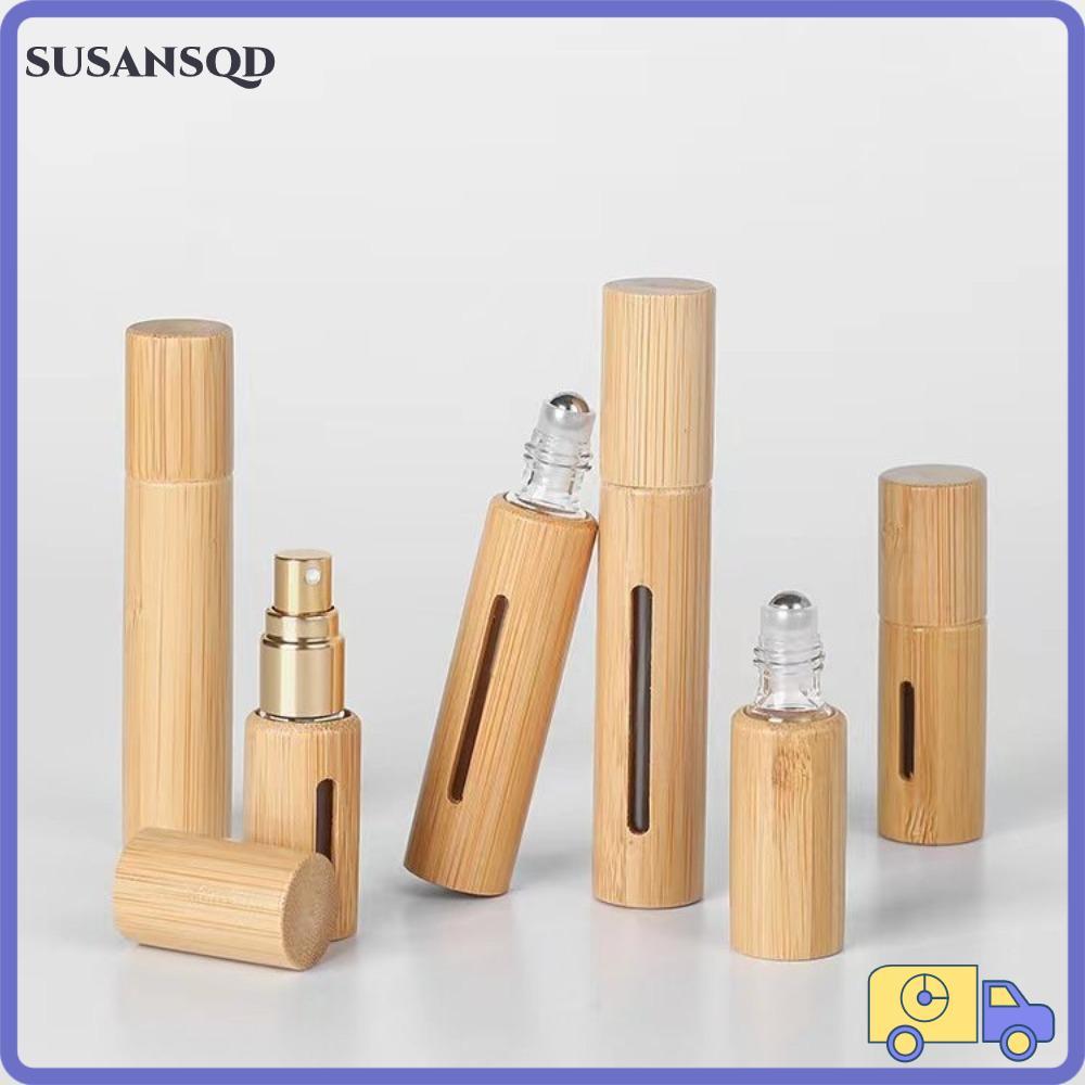 SUSANSQD ขวดลูกกลิ้ง, 3 ml/5 ml/10 ml/15 ml พร้อมลูกกลิ้งสแตนเลสม้วนไม้ไผ่บนขวด, ของขวัญชุดเดินทางมิ