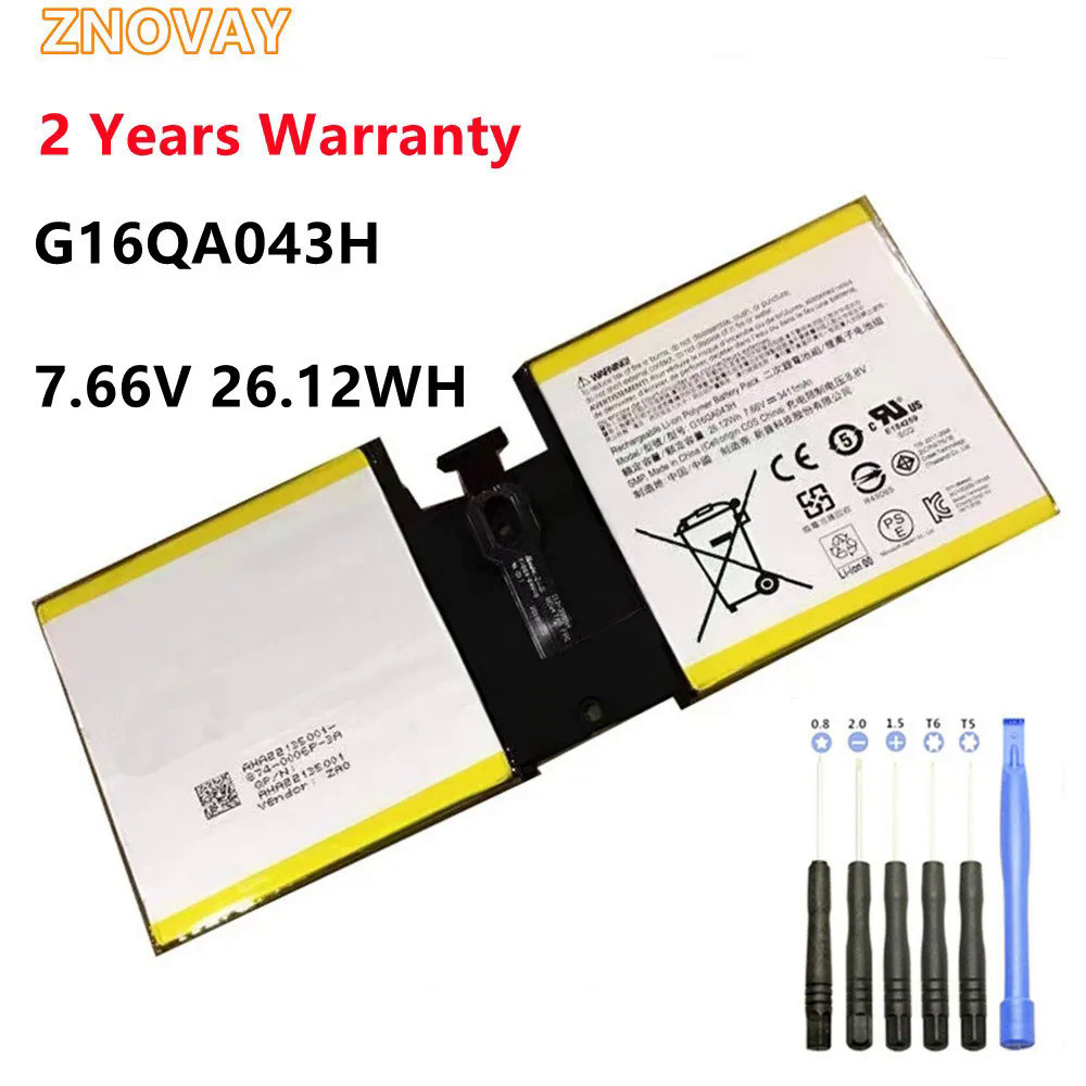 ZNOVAY G16QA043H 2ICP4/76/76 7.66V 26.12WH/3411MAh แบตเตอรี่แท็บเล็ตสำหรับ Microsoft Surface Go 1824