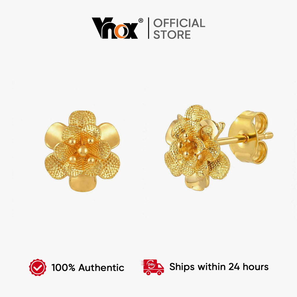 Vnox ที่ละเอียดอ่อนดอกไม้ Gold Stud ต่างหูสําหรับผู้หญิง, Anti-Tarnish Hypoallergenic Studs ทุกวันเครื่องประดับของขวัญ