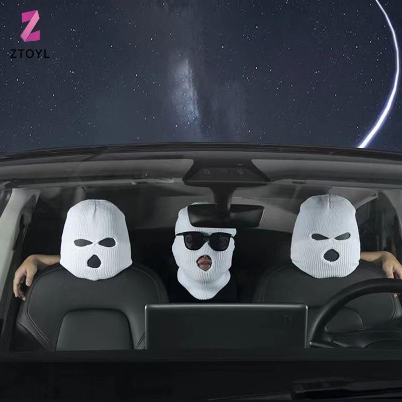 [ZTO-t] 1 ชิ้นผ้าคลุมเบาะรถยนต์ Masked Person ถักหมวกฮาโลวีน Headrest Cover ตกแต่งรถ Anti-theft อุปกรณ์เตือน