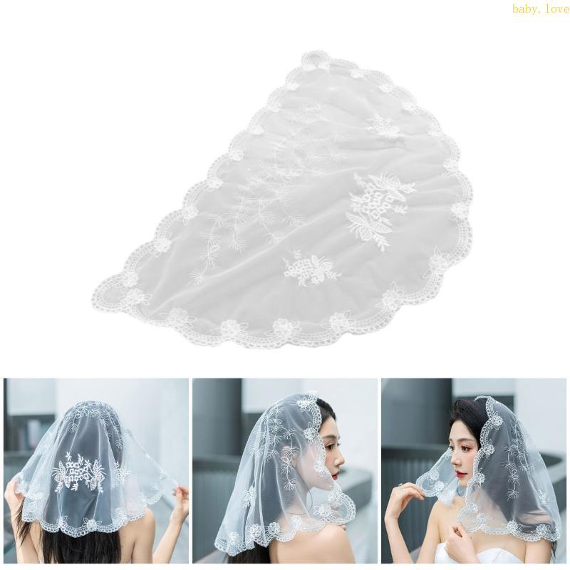 BLove* Elegant Lace Mantilla Veil Church Head Scarf คาทอลิกเจ้าสาว Veil Snapshots Veil
