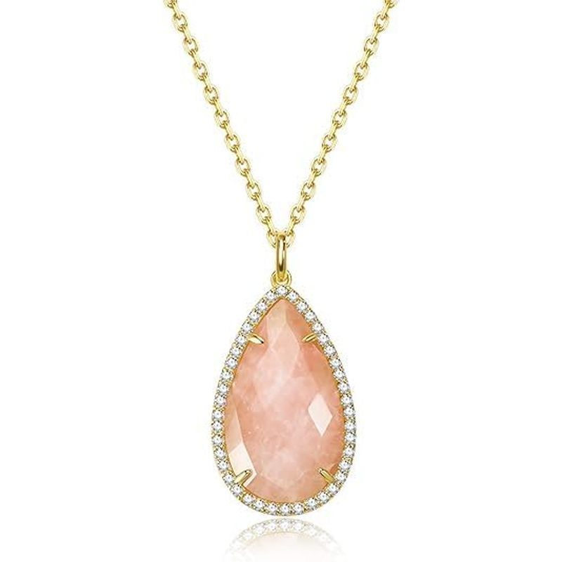 G&GEMSJEW Natural Stone Pendant Heart & Teardrop & Irregularity Necklace for Women | 18K White Gold 