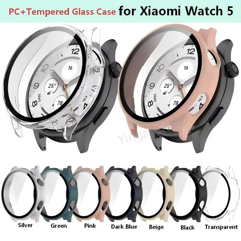 กระจกนิรภัย + PC สําหรับ xiaomi watch S5 All Coverage ป้องกันกันชนสําหรับ Mi S5 watchS5​ ตัวป้องกันหน้าจอเปลือกกันชนพีซีแบบแข็ง