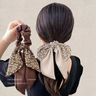 เนคไทผมริบบิ้นลายจุดฝรั่งเศสย้อนยุคสําหรับผู้หญิงแฟชั่น ยางรัดผม