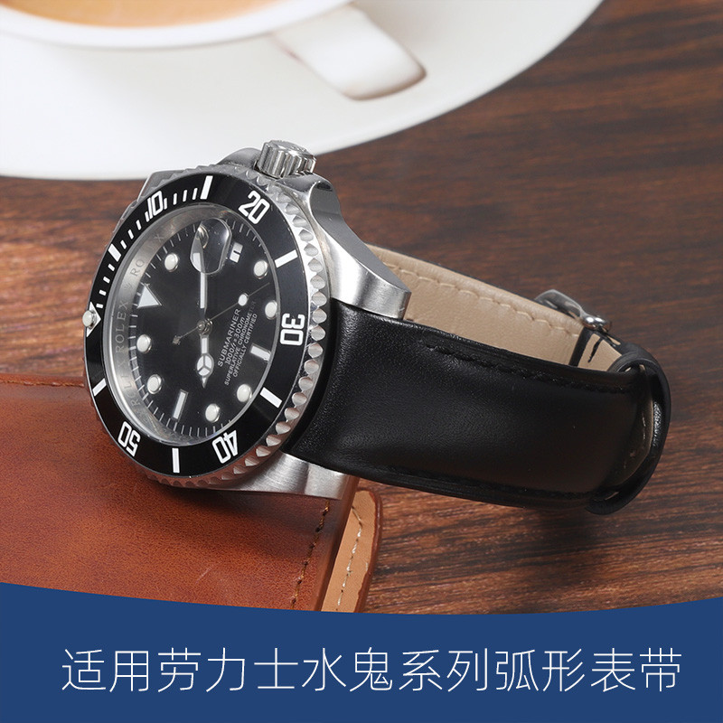 J5IE [จัดส่งจากประเทศไทย] เหมาะสําหรับ Rolex Rolex Rolex Strap หนังแท้ Curved Daytona Green Black Wa