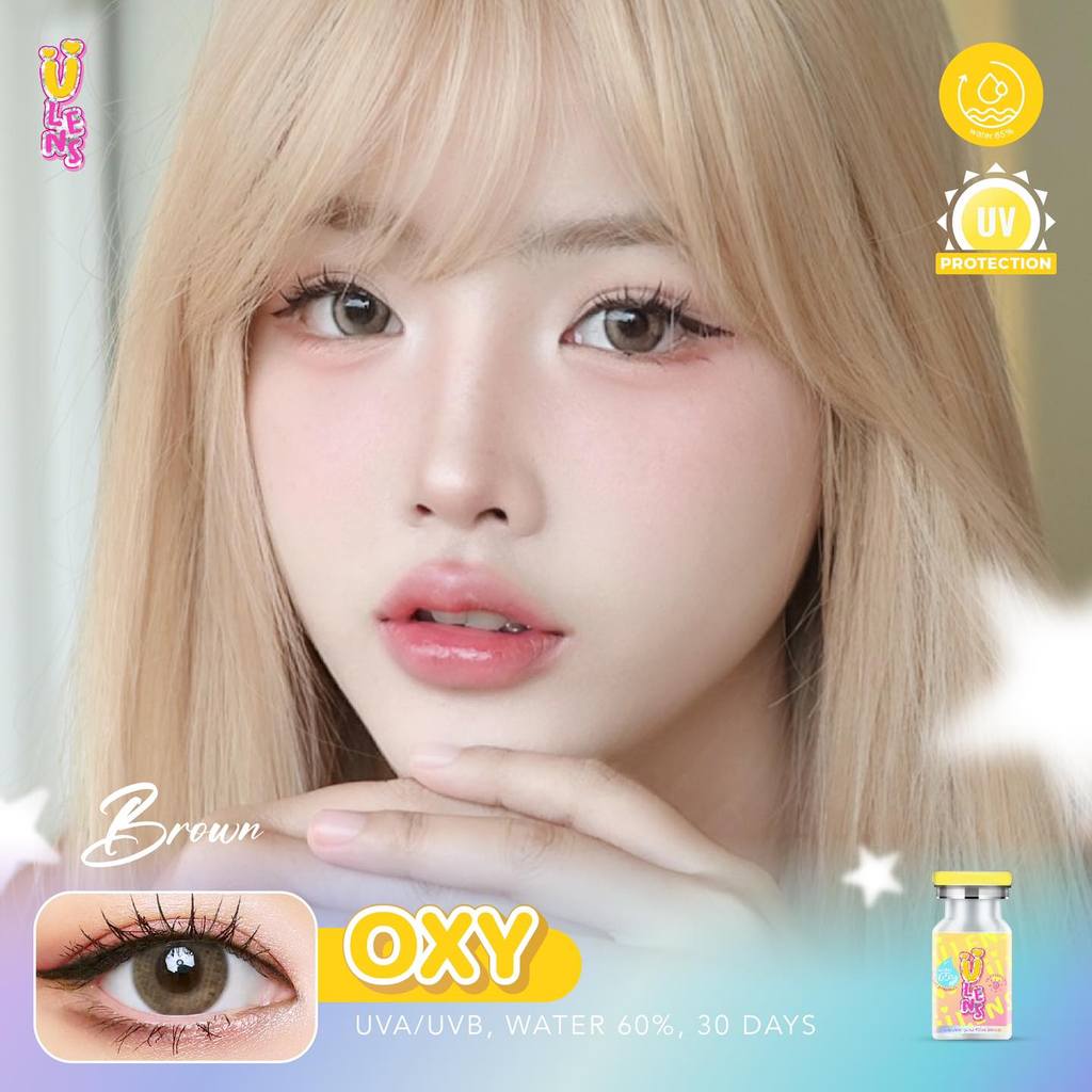 (Ulens) คอนแทคเลนส์ Silicone Hydrogel 💧65% กรองแสงกันยูวี (บิ๊กอาย) Oxy (Ulens) สี : Brown / Gray