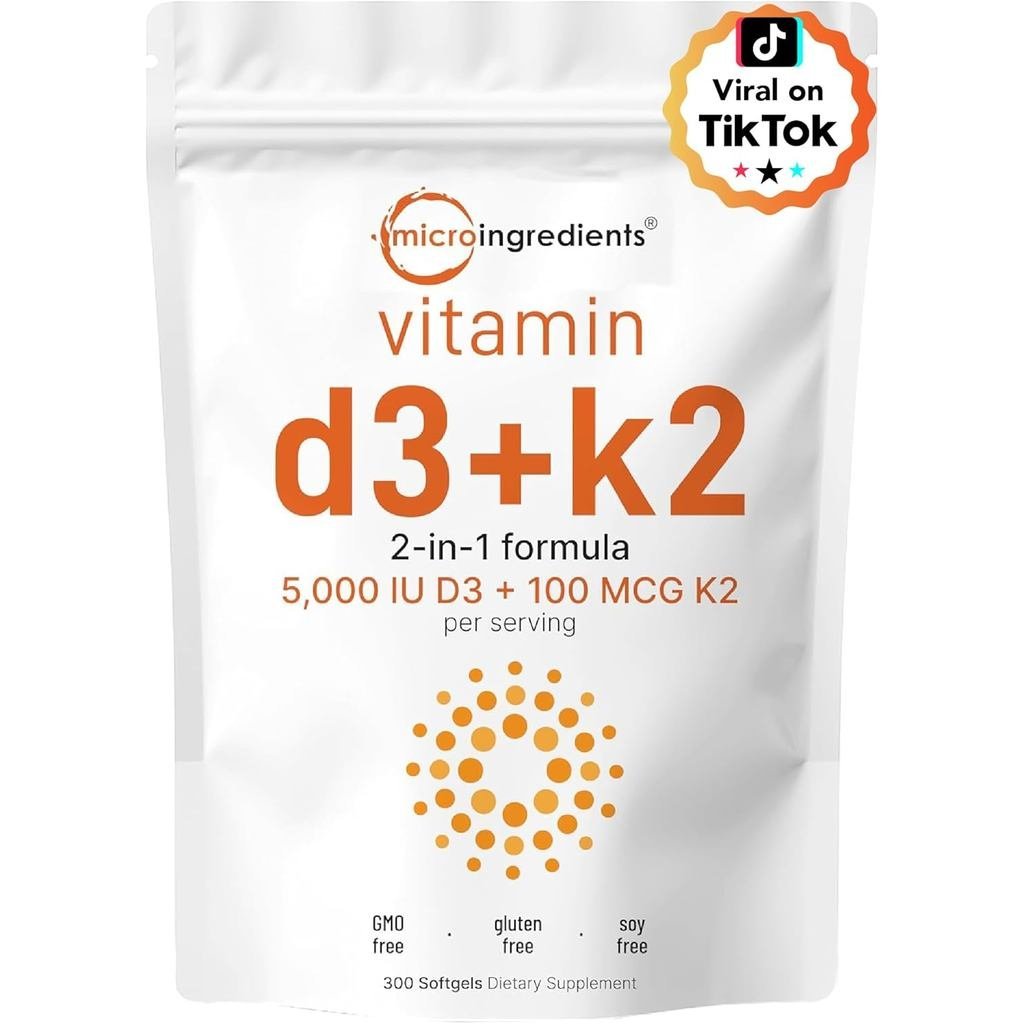 MicroIngredientsVitaminD35,000IU+K2MK-7100mcg,300ซอฟเจล|2-in-1VitaminsD&KComplex|ExtraStrength,Easyt