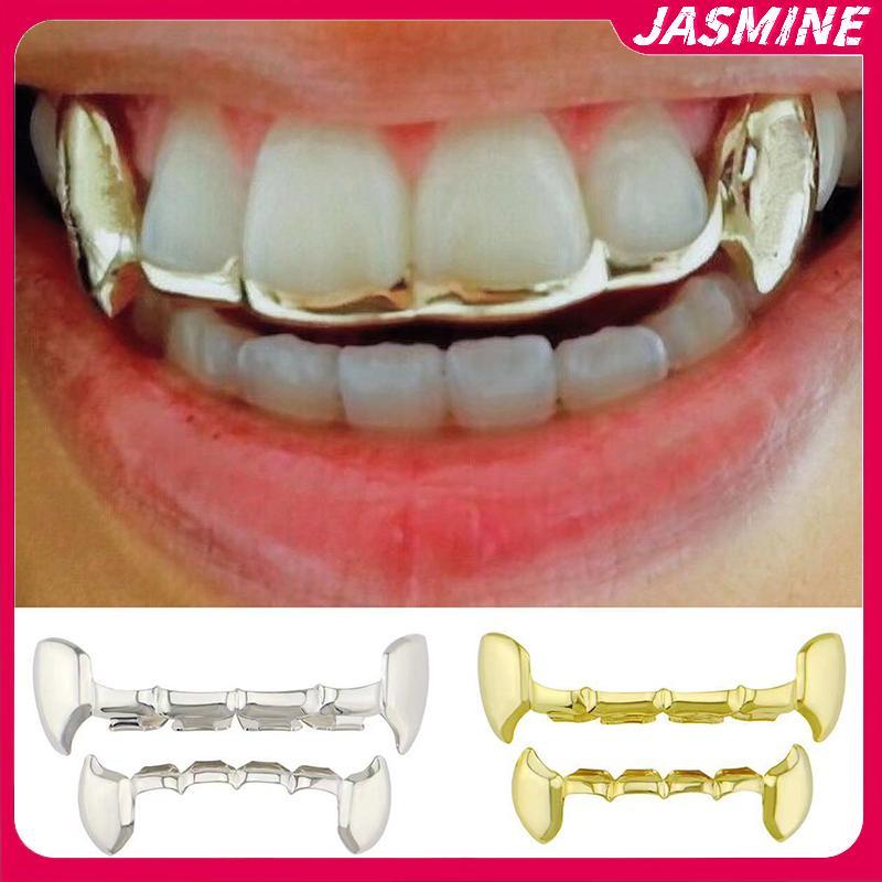 JASMINE 1/2PCS Gold-Plated Tiger ฟัน Hip-Hop สําหรับผู้ชายและผู้หญิงเหมาะสําหรับ Vampire Fangs ฮาโลว