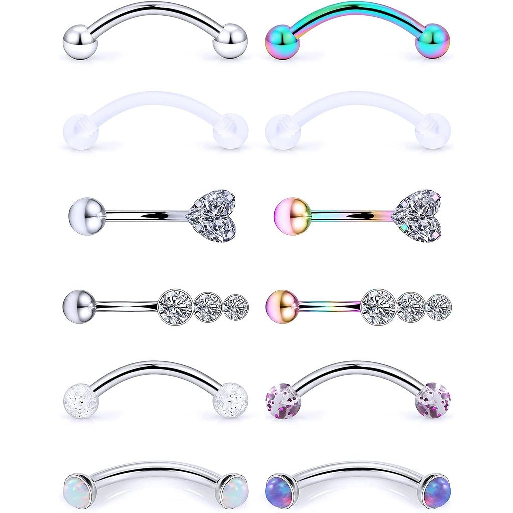 Jenxnjsjo 16g 5/16in Eyebrow/Rook/Snug/แนวตั้ง-Labret/VCH/Snake-Eyes/Anti-Trangus/Carnage/Belly-Butt