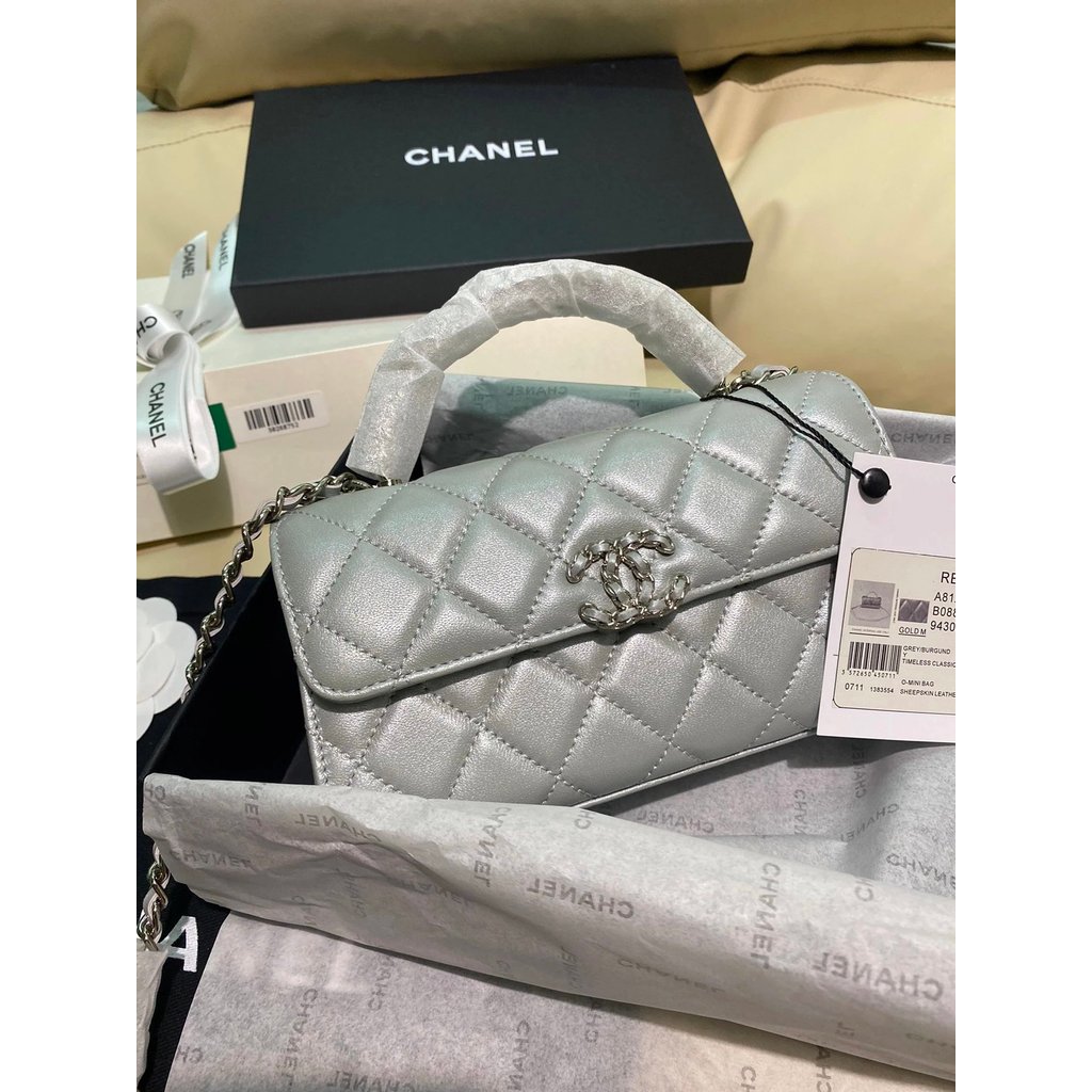 CHANEL New Style 23P Female Bag Silver Long Handle kelly Bag kelly Shoulder Messenger Bag