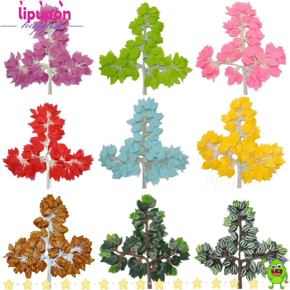 LIPUPON 12PCS ประดิษฐ์ Banyan Leaves, สมจริงหลากสีจําลองสาขา Ficus, Creative ผ้าไหมใบปลอม Banyan Tre