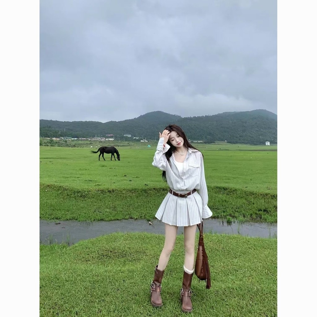 Wilderness Reverie Old Money สไตล์อารมณ์เสื้อแขนยาวลายชุดผู้หญิงจีบ High-End Nar