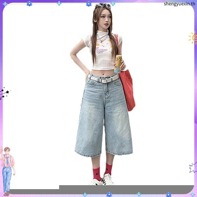 EMILIA SHOP กางเกงยีนส์ผู้หญิง กางเกงยีนส์ขาสั้น สบาย ทันสมัย เท่ คลาสสิค MNK24414TC 19Z240507