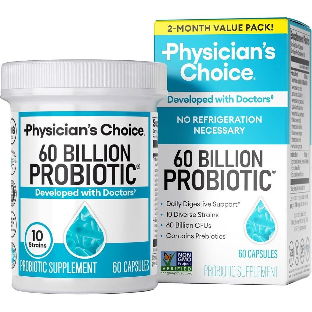 PhysiciansCHOICEProbiotics60BilCFU-10Strans+OrganicPrebiotics-Immune,Digestive&GutHealth-SupportOcca