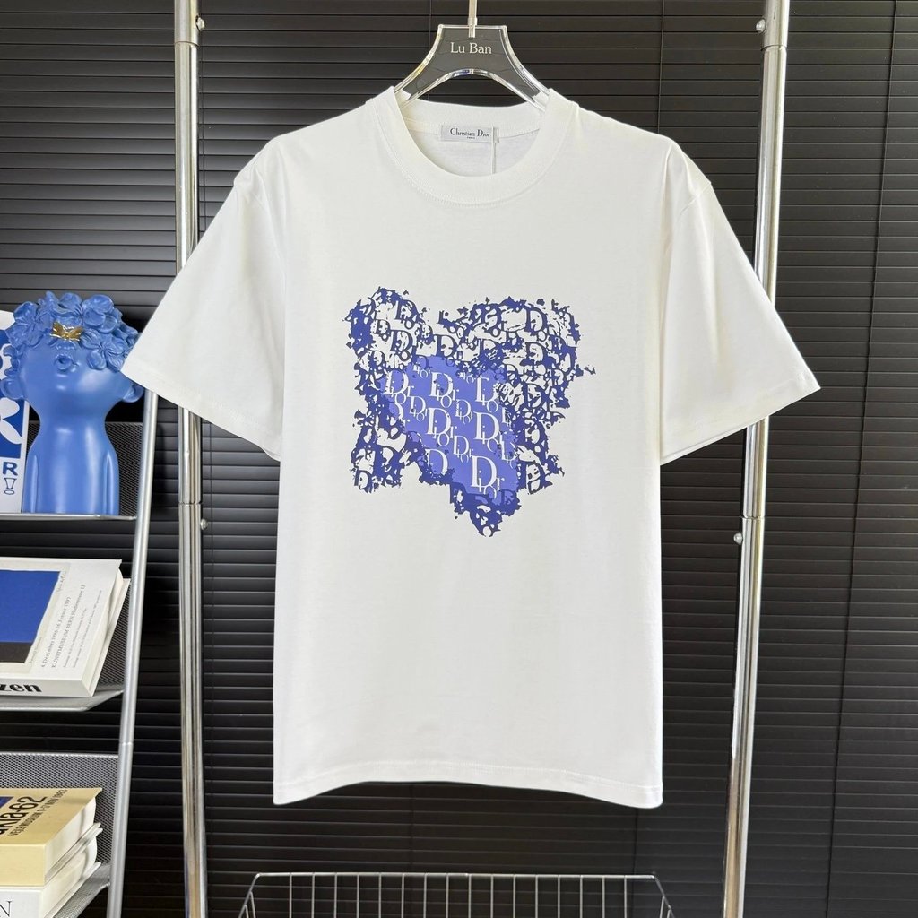 Original Standard Top 1: 1 เสื้อคอกลมแขนสั้นเสื้อผีเสื้อ Offset การพิมพ์รอบคอแขนสั้นเสื้อผู้ชายผู้หญ