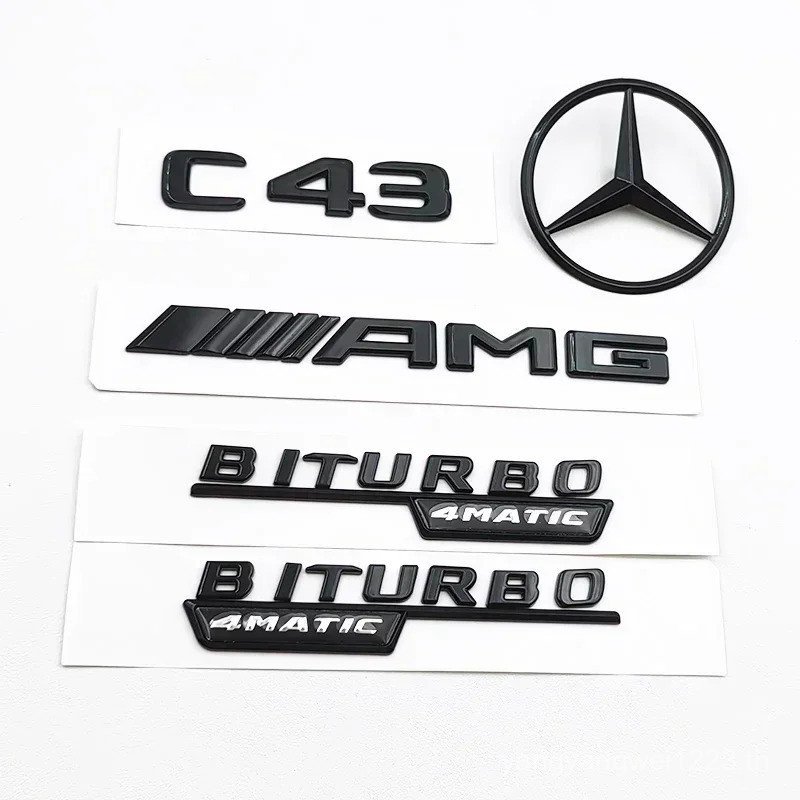 สีดํารูปดาวสติกเกอร์ด้านหลังรถ C43 BITURBO 4MATIC โลโก้ BITrunk AMG เครื่องหมายสําหรับ  AMG W205 W20