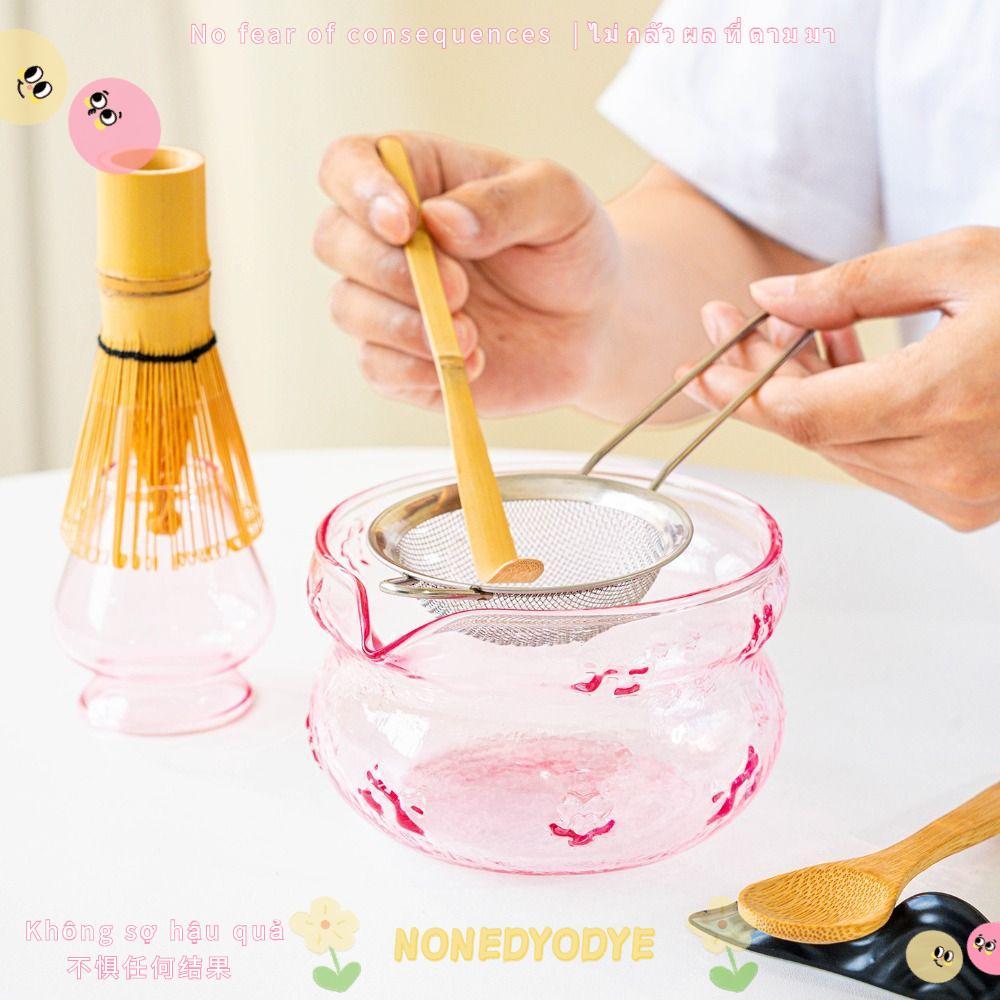 NONGYODYE ชามมัทฉะ, สีชมพูพร้อมชุดทํามัทฉะพวยเท, แก้วกุทัณฑ์นํากลับมาใช้ใหม่ได้ Matcha Whisk ชุดคนรักชา