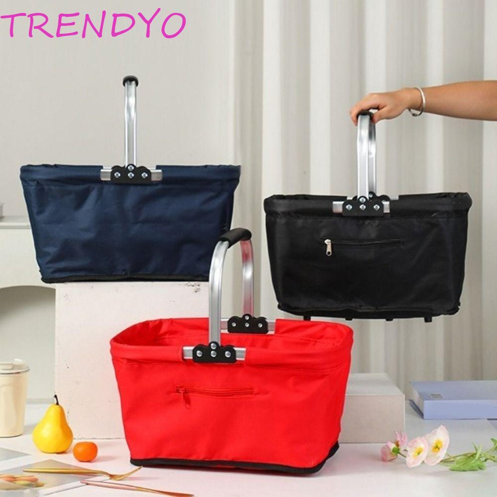 TRENDYO ตะกร้าช้อปปิ้งของชํา, โครงอลูมิเนียม ตะกร้าจ่ายตลาด 26 ลิตร, ผ้า Oxford แบบใช้มือถือพร้อมกระเป๋าด้านข้างซิปตะกร้ากระเป๋าช้อปปิ้งสํา