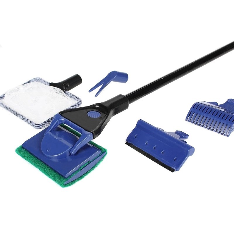 Aquarium Fish Tank Clean Kit 5 In 1 Fish Net Algae Scraper ทําความสะอาดฟองน้ําแปรงกรวด Rake