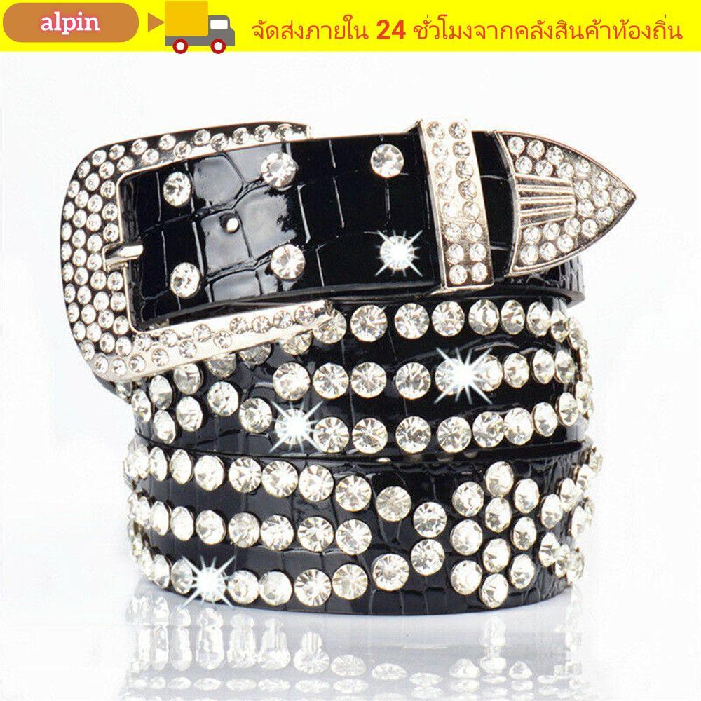 ALPIN เข็มขัด Rhinestone Cowgirl Glitter Studded หนัง PU