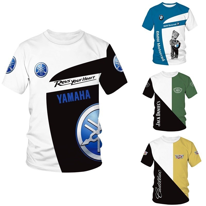 ประสิทธิภาพสูง Unisex Yamaha โลโก้รถ 3D พิมพ์ Tee แนวโน้มฤดูร้อน O-คอ Quick Dry Breathable แขนสั้น