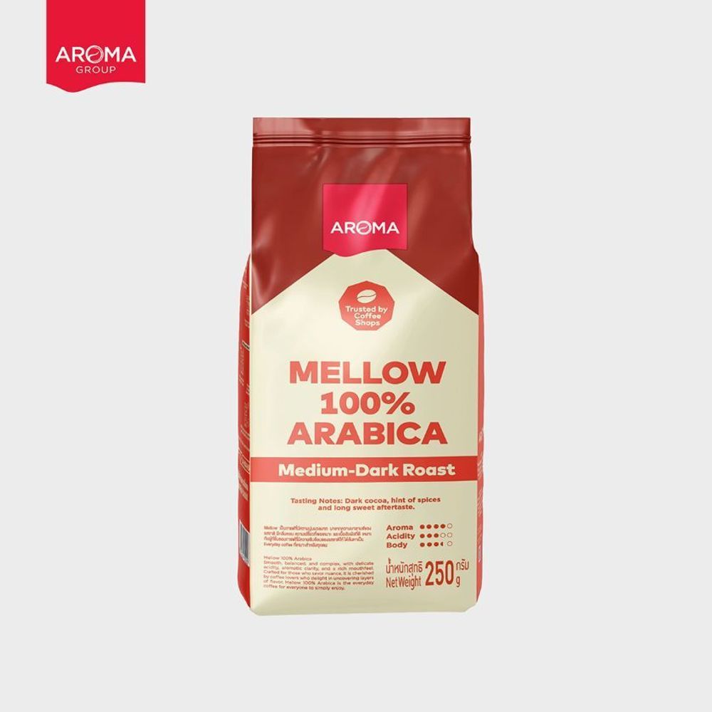 Aroma Coffee เมล็ดกาแฟคั่ว Mellow Roasted Coffee ชนิดเม็ด บรรจุ 250 กรัม