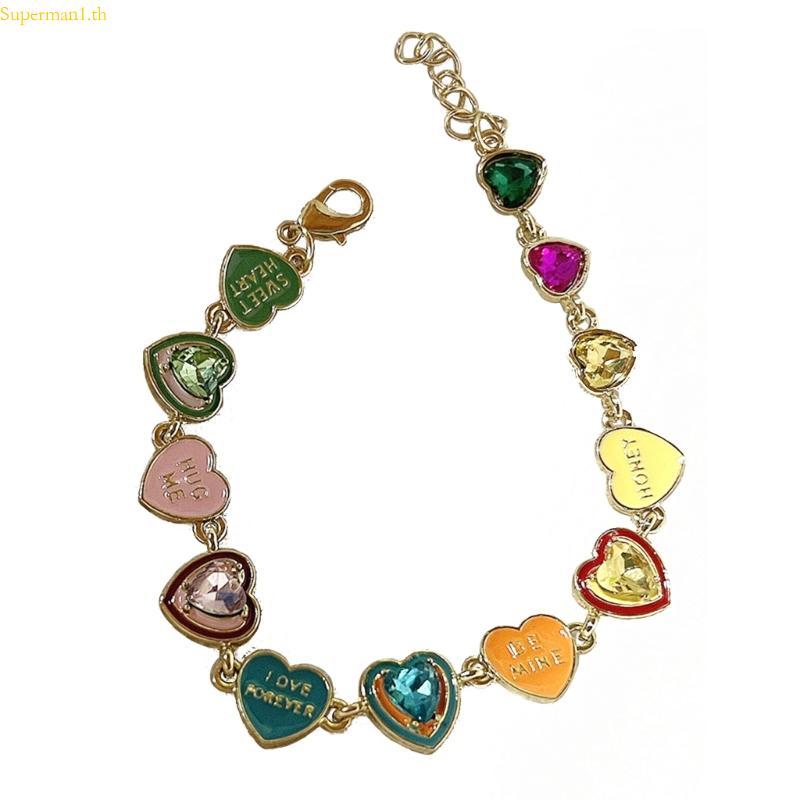 กําไลหัวใจรักสีสันที่ดีที่สุด เครื่องประดับสุนทรียศาสตร์ Y2k Sweet Dopamine Hand Chain