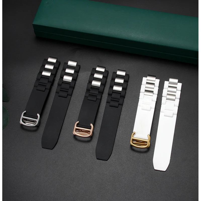 Black Replacement Silicone Rubber Watch Band For Cartier 21 Chronoscaph W10198U2 W10125U2 W10197U2 W