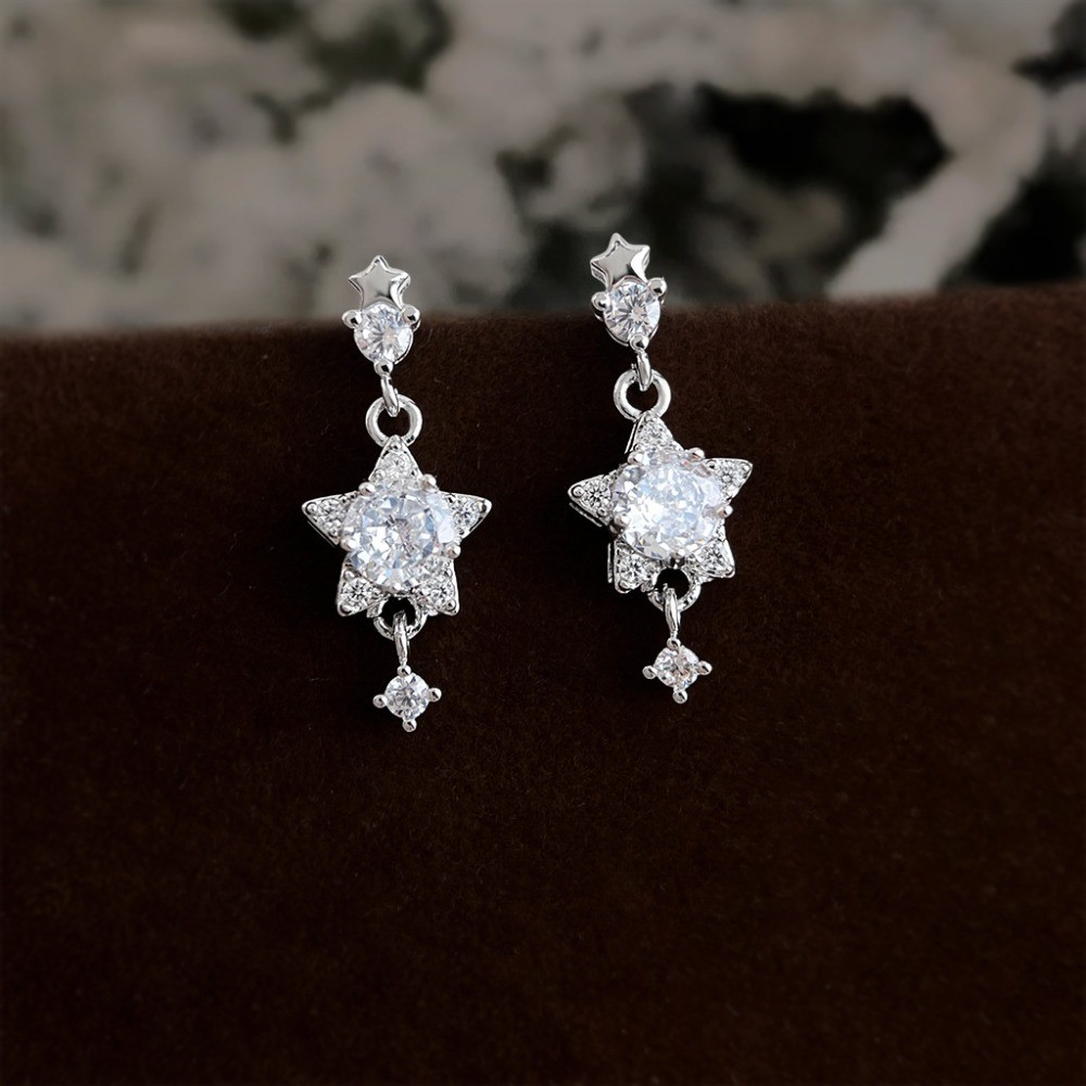 Hululu/แฟชั่นHigh-EndฝังZircon Five-Pointed Starยอดนิยมต่างหูหญิงดาวตกต่างหูเครื่องประดับ