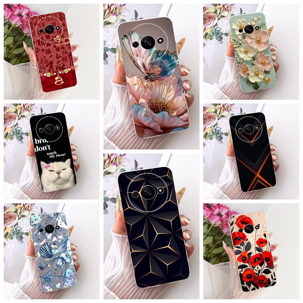 ปลอกใสสําหรับ Redmi A3 ฝาหลังความงามน่ารักการ์ตูนแฟชั่นผีเสื้อตลกทาสีกรณี 23129RN51H 23129RN51X