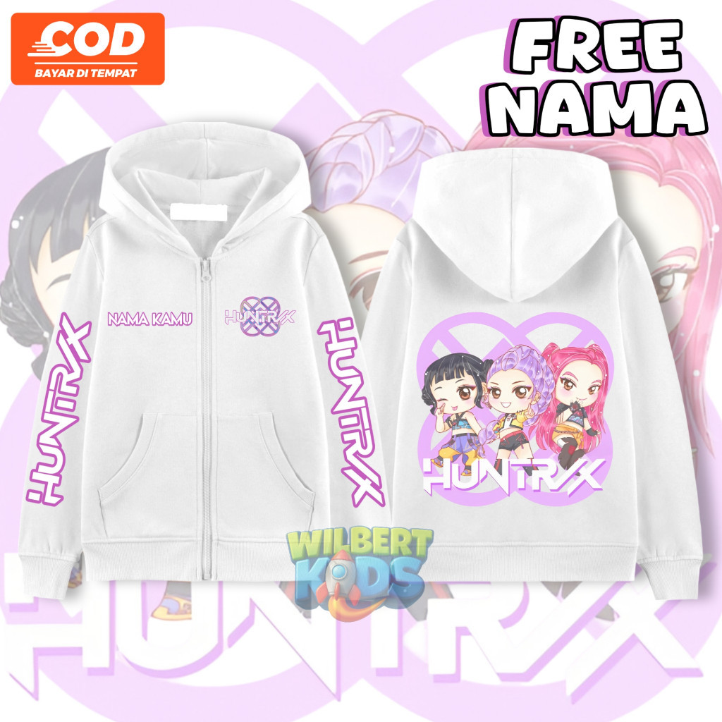 🍈 เสื้อยืดผ้าฝ้าย  NEW Huntrix K-pop Demon Hunters Kids Zipper Hoodie Jacket / Huntrix K-pop Demon H