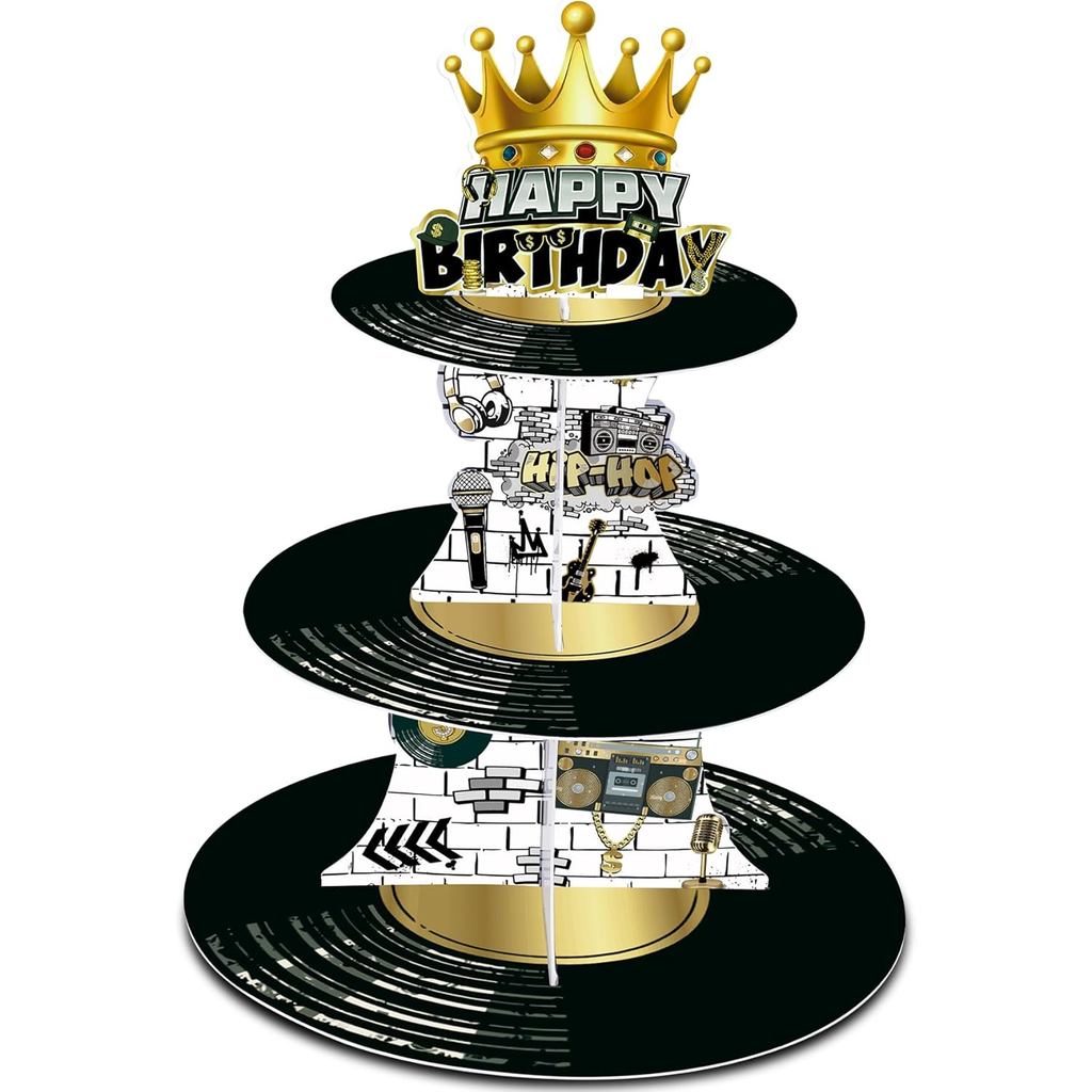 GRULLIN 1PCS 80s 90s Rapper Notorai One 1st Birthday Cupcake Stand Holder,สีดําGolden Chain Hip Hop 